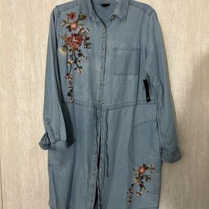 Embroidered Long Sleeve Denim Dress